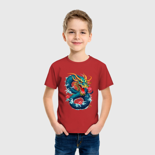 Детская футболка хлопок с принтом Китайский водяной дракон, фото на моделе #1