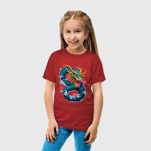 Детская футболка хлопок с принтом Китайский водяной дракон, вид сбоку #3