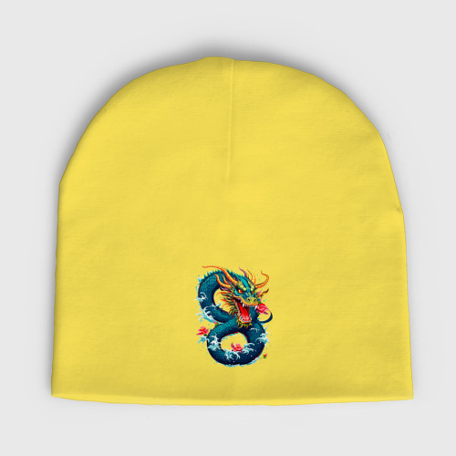 Детская шапка демисезонная с принтом Китайский водяной дракон, вид спереди №1
