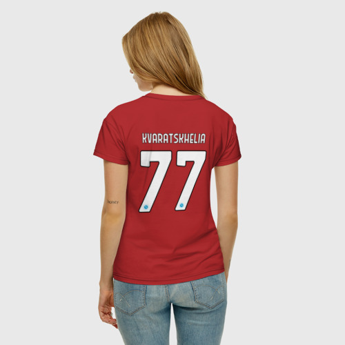 Женская футболка хлопок с принтом Хвича Кварацхелия ФК Наполи форма домашняя, вид сзади #2