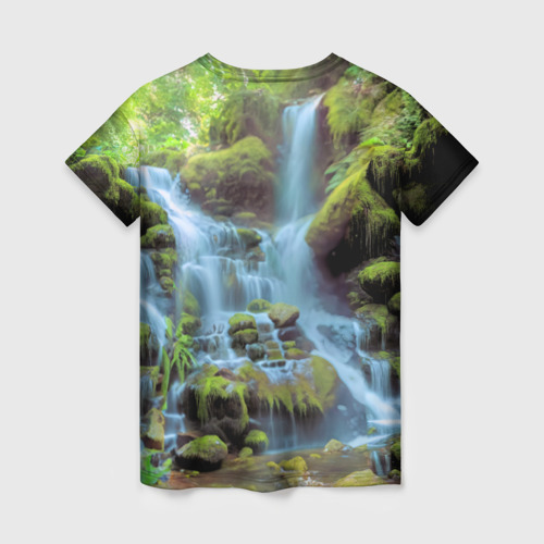 Женская футболка 3D Девушка у водопада в тропиках, цвет 3D печать - фото 2