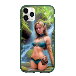 Чехол для iPhone 11 Pro матовый Девушка у водопада в тропиках