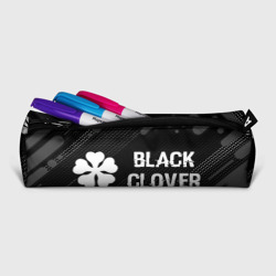 Пенал школьный 3D Black Clover glitch на темном фоне: надпись и символ - фото 2