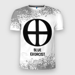 Мужская футболка 3D Slim Blue Exorcist glitch на светлом фоне