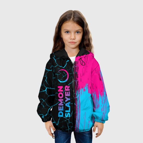 Детская куртка 3D с принтом Demon Slayer - neon gradient: по-вертикали, вид сбоку #3