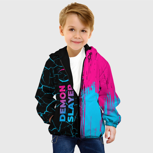 Детская куртка 3D с принтом Demon Slayer - neon gradient: по-вертикали, фото на моделе #1