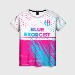 Женская футболка 3D Blue Exorcist neon gradient style: символ сверху