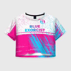 Женская футболка Crop-top 3D Blue Exorcist neon gradient style: символ сверху