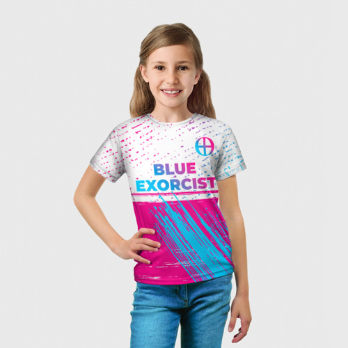 Детская футболка 3D Blue Exorcist neon gradient style: символ сверху, цвет 3D печать - фото 5