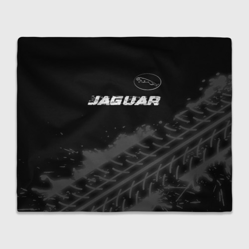 Плед 3D с принтом Jaguar speed на темном фоне со следами шин: символ сверху, вид спереди #2