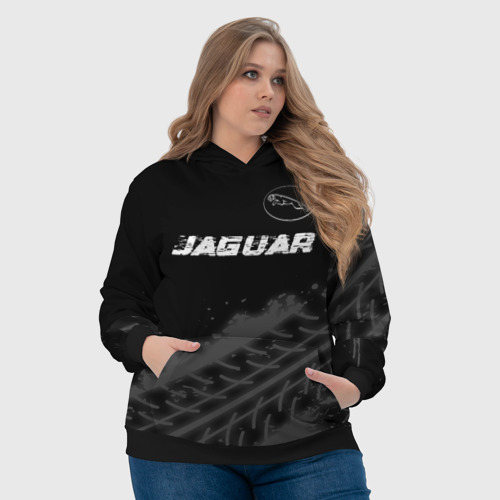 Женская толстовка 3D Jaguar Speed на темном фоне со следами шин: символ сверху, цвет 3D печать - фото 6