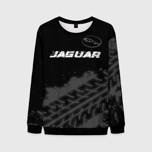 Мужской свитшот 3D Jaguar Speed на темном фоне со следами шин: символ сверху, цвет черный