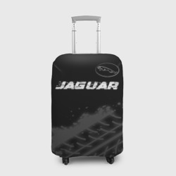 Чехол для чемодана 3D Jaguar Speed на темном фоне со следами шин: символ сверху