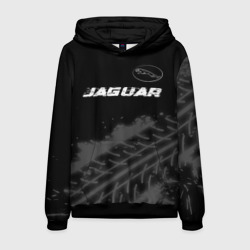 Мужская толстовка 3D Jaguar Speed на темном фоне со следами шин: символ сверху