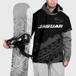 Накидка на куртку 3D Jaguar Speed на темном фоне со следами шин: символ сверху