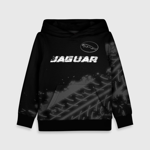 Детская толстовка 3D Jaguar Speed на темном фоне со следами шин: символ сверху, цвет черный