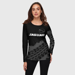 Женский лонгслив 3D Jaguar Speed на темном фоне со следами шин: символ сверху - фото 2
