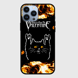 Чехол для iPhone 13 Pro Max Bullet For My Valentine рок кот и огонь