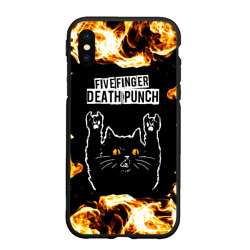 Чехол для iPhone XS Max матовый Five Finger Death Punch рок кот и огонь
