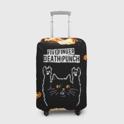 Чехол для чемодана 3D Five Finger Death Punch рок кот и огонь