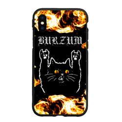 Чехол для iPhone XS Max матовый Burzum рок кот и огонь