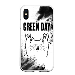 Чехол для iPhone XS Max матовый Green Day рок кот на светлом фоне