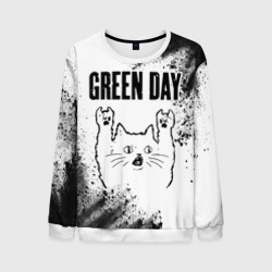 Мужской свитшот 3D Green Day рок кот на светлом фоне