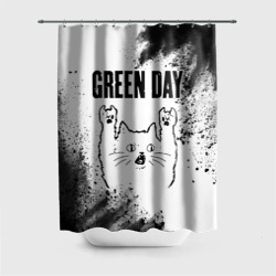 Штора 3D для ванной Green Day рок кот на светлом фоне