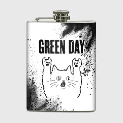 Фляга Green Day рок кот на светлом фоне