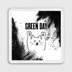 Магнит 55*55 Green Day рок кот на светлом фоне