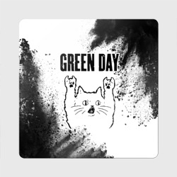 Магнит виниловый Квадрат Green Day рок кот на светлом фоне