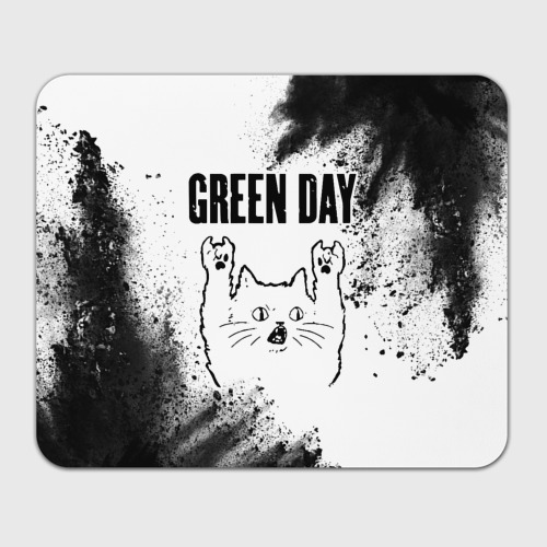 Прямоугольный коврик для мышки Green Day рок кот на светлом фоне