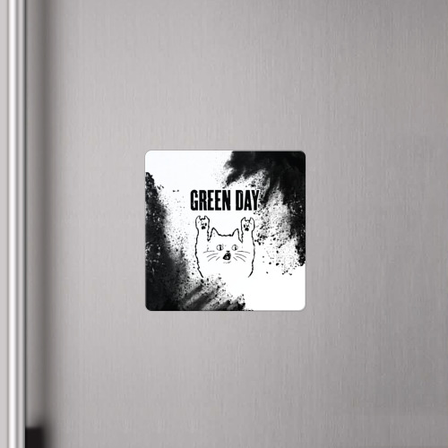 Магнит виниловый Квадрат Green Day рок кот на светлом фоне - фото 4
