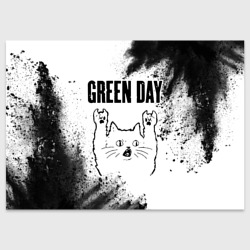 Поздравительная открытка Green Day рок кот на светлом фоне