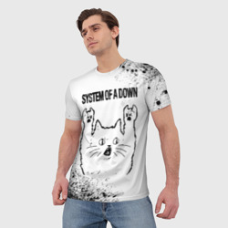 Мужская футболка 3D System of a Down рок кот на светлом фоне - фото 2