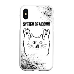 Чехол для iPhone XS Max матовый System of a Down рок кот на светлом фоне