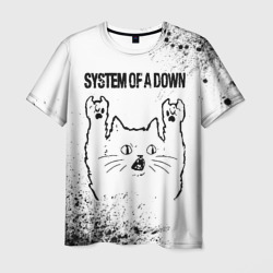 System of a Down рок кот на светлом фоне – Мужская футболка 3D с принтом купить со скидкой в -26%