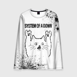 Мужской лонгслив 3D System of a Down рок кот на светлом фоне