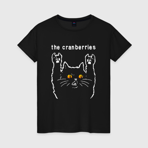 Женская футболка хлопок The Cranberries rock cat, цвет черный