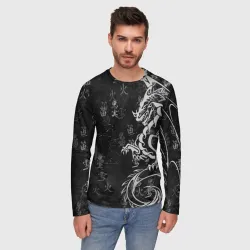 Мужской лонгслив 3D White dragon - grunge - фото 2