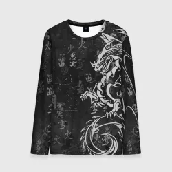 Мужской лонгслив 3D White dragon - grunge