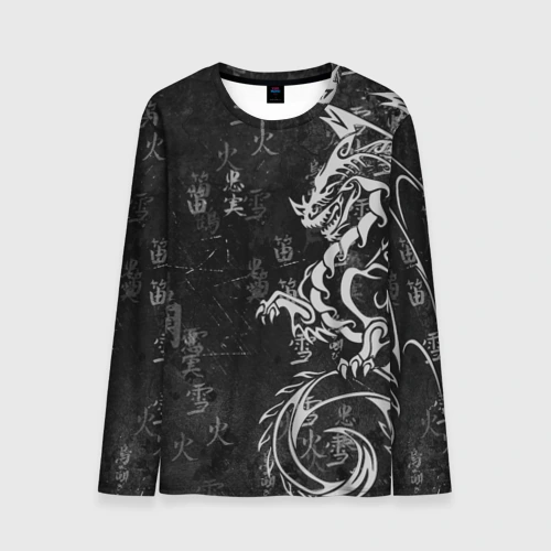 Мужской лонгслив 3D White dragon - grunge