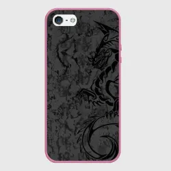 Чехол для iPhone 5/5S матовый Black dragon - grunge