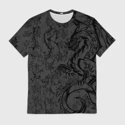 Мужская футболка 3D Black dragon - grunge