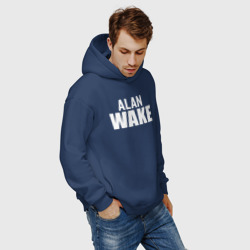 Худи с принтом Alan Wake logo для мужчины, вид на модели спереди №5. Цвет основы: темно-синий