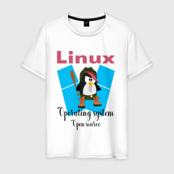 Мужская футболка хлопок Пингвин линукс в шляпе