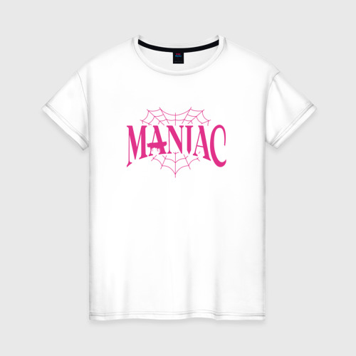 Женская футболка из хлопка с принтом Maniac - stray kids, вид спереди №1