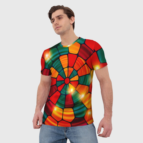 Мужская футболка 3D с принтом Круговая мозаика, фото на моделе #1