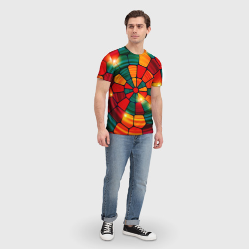 Мужская футболка 3D с принтом Круговая мозаика, вид сбоку #3
