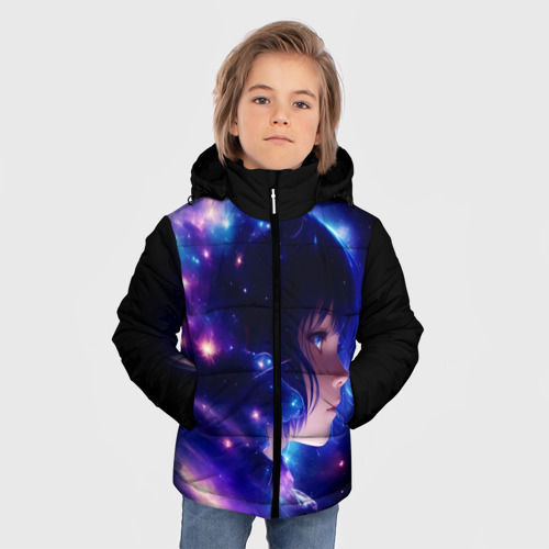 Зимняя куртка для мальчиков 3D с принтом Космическая женщина, фото на моделе #1